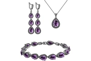 LMXXVJ Necklace Long Earrings Bracelet Set, White Gold Plated Created Blue Sapphire Jewelry Set Wedding Party Gift Jewelry for Women Bridal Bridesmaid