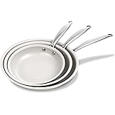 KITEXPERT Non Stick Frying Pans Set, Titanium Ceramic Pan Skillet Set Non Toxic, 8" 9.5" 11" Nonstick Frying Pan, Stainless Steel Handle, Dishwasher & Oven Safe, PFAS & PTFE & PFOA Free, Cream