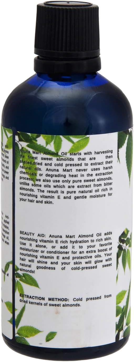 Anuna Essentials Sweet Almond Oil - 3.38 Oz, 100% Pure, Natural, Undiluted: Health & Personal Care