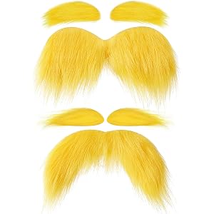YACA Yellow Mustache and Eyebrows 2 Packs, Funny Cosplay Costume Accessories, Self-Adhesive Fake Beard Halloween Party Favors