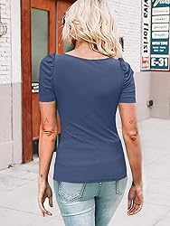 Valphsio Womens Puff Short Sleeve Top Ribbed Knit