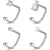 BodyAce 4Pcs U-Shape Nose Rings Hoops 16G Earrings For Women Men Lip Rings Internally Threaded Daith Piercing 316L Surgical Steel Helix Jewelry
