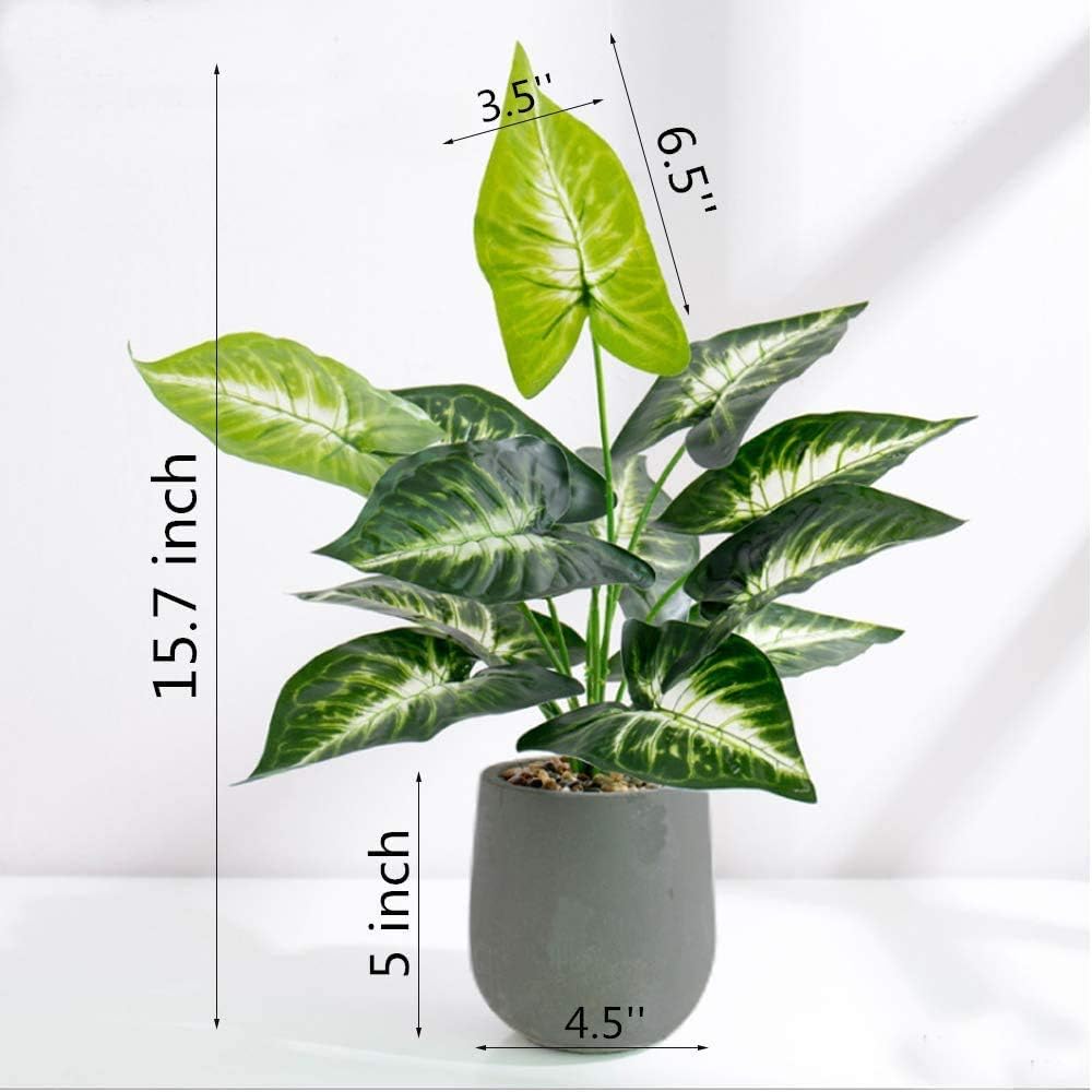 U'Artlines 2Pcs Artificial Topiary Greenery Plants with Paper Pulp Pot for Home Office Tabletop Decoration (Set of 2, Oak Leaf/Taro Leaf) -