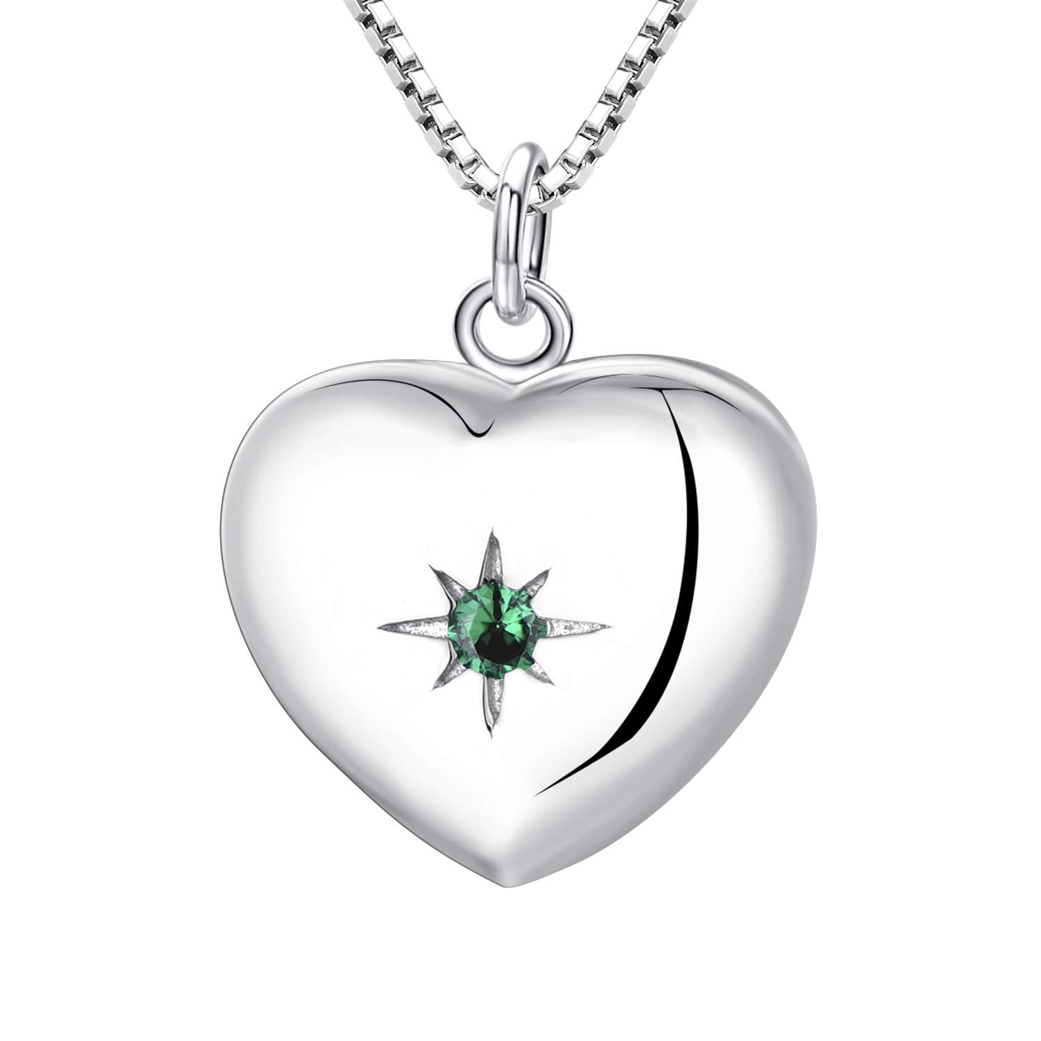YL Heart Locket Necklace, Locket Necklace Silver Photo Pendant Birthstone Jewelry for Christmas Birthday Gift