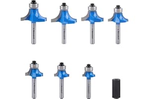 Newdeli Roundover Router Bit Set 1/4" Shank, 7pcs Router Roundover Bits, Carbide Corner Rounding Edge-Forming, for Round Edge