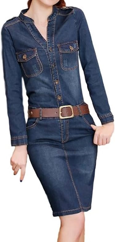 Mua ピオニーポップ レディースファッション 春 夏 薄手 デニムワンピース シャツワンピース シャツワンピ レディース スカート デニム スタイル ワンピース ステンカラー ノーカラー ジーンズ シャツ ダメージ 膝上 膝丈 ミニ カジュアル キレイ リゾート タイト