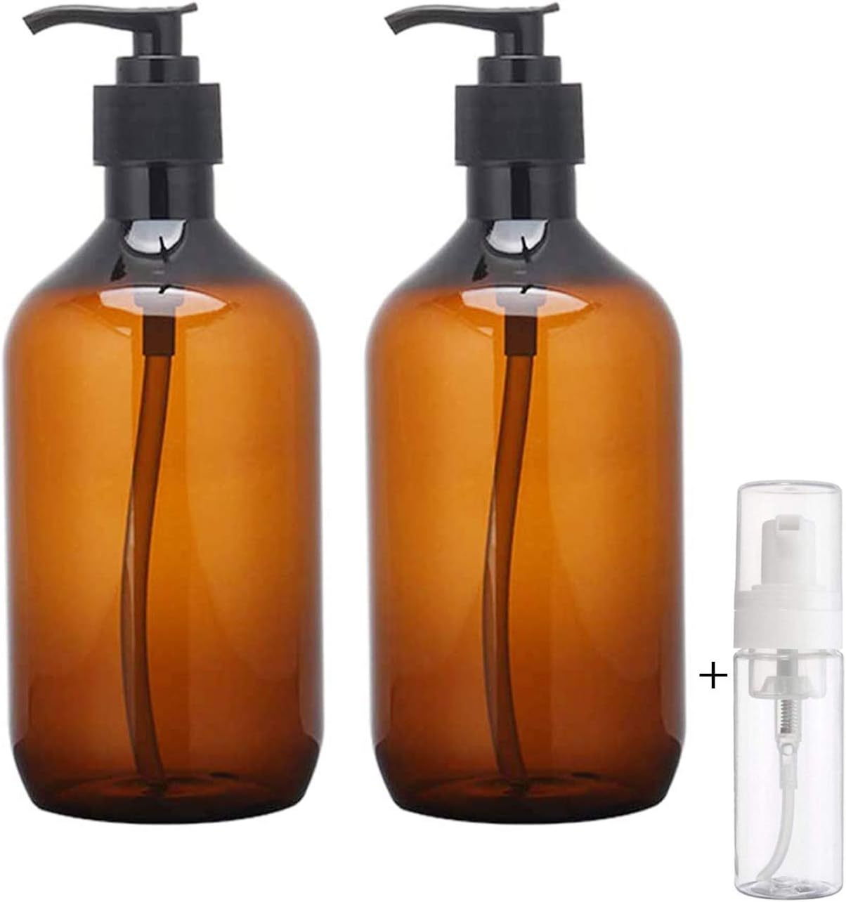 Pump Bottle Plastic 500ml Shampoo Pump Bottles 17oz/500ml Refillable Empty Amber PET Plastic Shampoo, Conditioner & Wash Shower Dispenser Pump Bottle- Pack of 2
