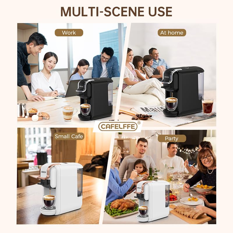 Cafelffe MK-603 Capsule Coffee Machine, 19 Bar 4-in-1 Hot/Cold Espresso Maker, Compatible Nes*/DG* Pod/Coffee Powder, 220V Volts, Fast Brew, Compact for Home/Office - Easy Clean,Black