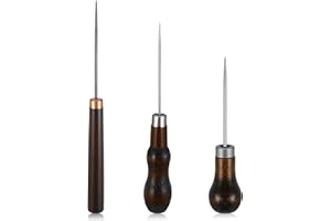 Ptwola 3 Pcs Scratch Awl Tool Gourd Shape Handle Leather Awl Punch Tool Wooden Punch Hole Craft Maker Tool Repair Shoes Sewing Stitching Supplies for Tailors Crochet DIY Cloth Stitch Bookbinding
