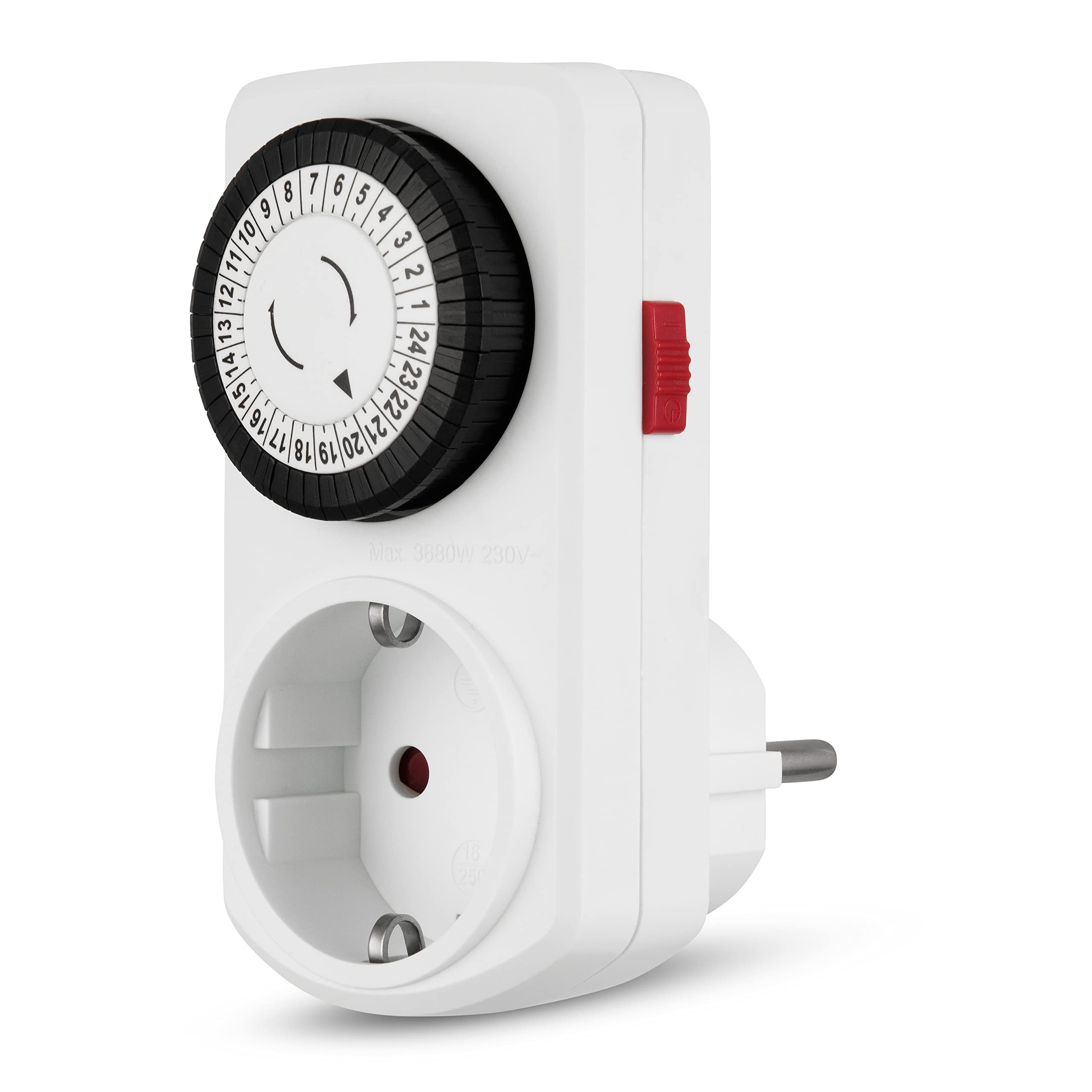REV Zeitschaltuhr – mechanische Zeitschaltuhr Steckdose (48 Schaltzeiten/Tag, 30Min. Intervalle, max. 3680W) – Weiss