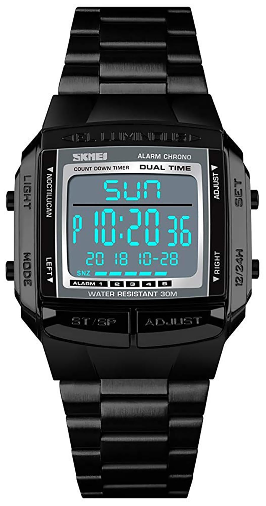 MASTOP Mens Digital Watch Sports Alarm Stopwatch Business Watches Square Waterproof Men's Wrist Watches, Black, Chronograph,Digital,Quartz Movement