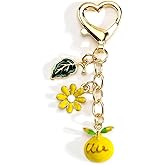 SHTALHST Fruit Keychain Gold Keychain with Flower Cue Bag Charm Fruit Bag Charm Nature Gifts for Women Birthday Christmas