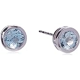 Amazon Essentials Sterling Silver Genuine and Created Gemstone 5mm Bezel Set Birthstone Stud Earrings
