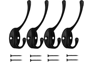 Kruodop 4Pcs Coat Hooks Wall Hooks for Hanging Heavy Duty, Wall Mounted Black Towel Hooks, Metal Single Coat Hanger with Screws Cup Retro for Coats, Handbags, Towels