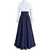 Weixu Victorian Dress Costume 1800s Women Medieval Vintage Edwardian Blouse Maxi Skirt Set Halloween Party Outfit