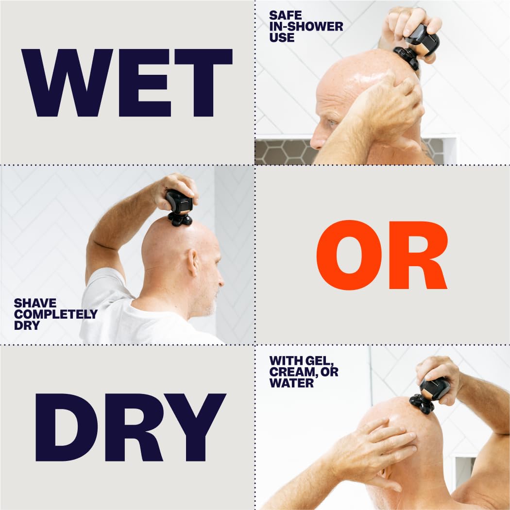 Freebird FlexSeries Electric Head & Body Hair Shaver - Mens Cordless Rechargeable Wet/Dry Skull Bald Head Back & Groin Waterproof Razor with Rotary Blades, Clippers, Nose Trimmer, Brush, Massager