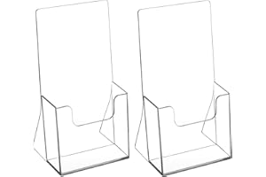 MaxGear Acrylic Brochure Holder 4 Inch, Clear Plastic Countertop Literature Holders, Trifold Flyer Display Stand for Pamphlets, Booklets, Magazines, Menus, Multi Purpose Organizer For Office, 2 Pack