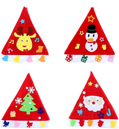 Foto Di Babbo Natale Per Bambini.Oulii Cappello Di Natale Per Bambini Set Cappelli Con Adesivi Di Babbo Natale Renna Albero E Pupazzo Di Neve Di Feltro Per Bambini Fai Da Te 4pcs Amazon It Casa E Cucina