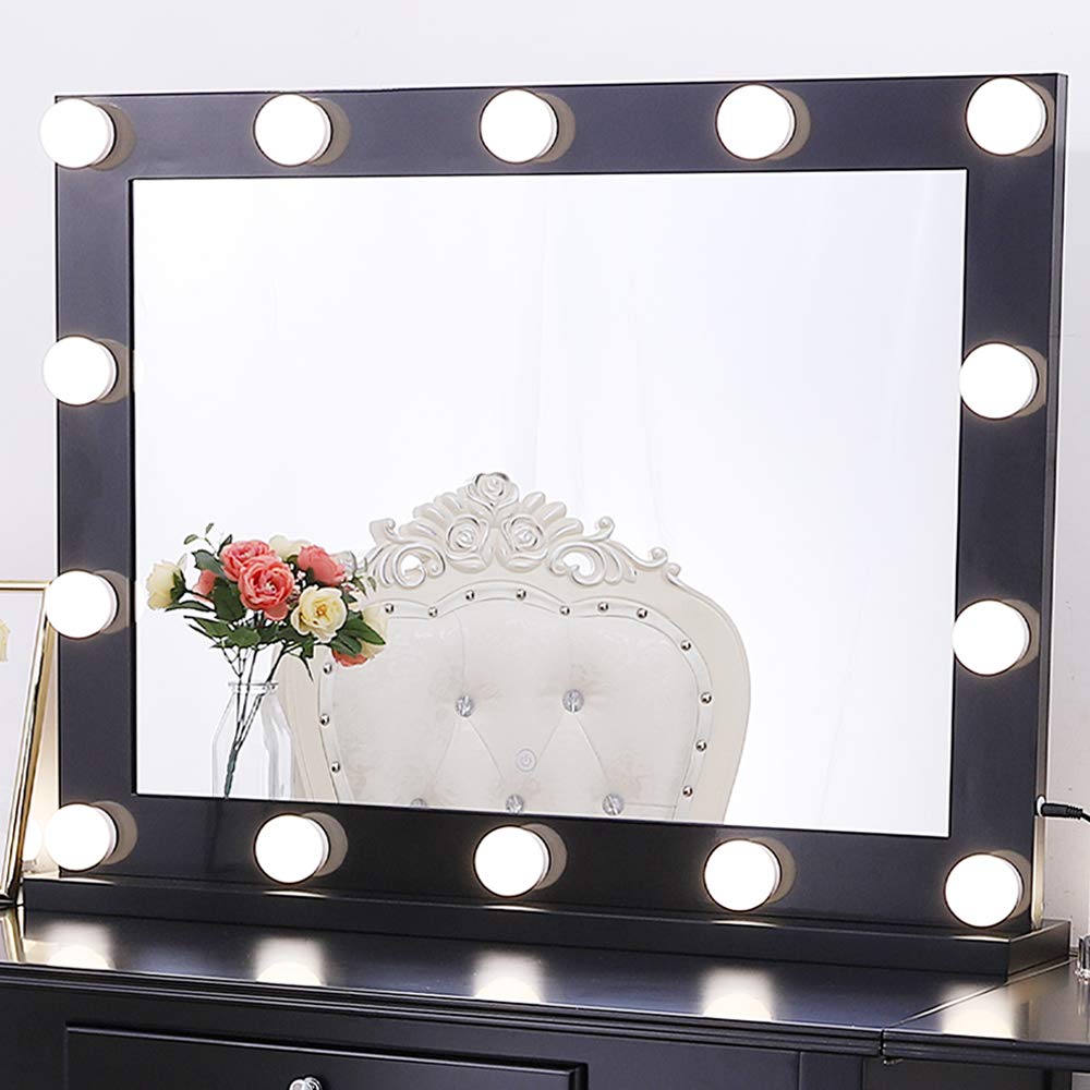 Dimmable Lighted Vanity Mirror for Bedroom with 3 Color Changing, Hollywood Makeup Mirror with Lights for Dressing Table Vanity Set, Wall Mounted or Tabletop (31.61" X 23.74")