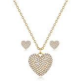 TOVABA Heart Necklace Earrings Set for Women 18K Gold CZ Jewelry Gifts Love Heart Pendant Necklace for Birthday Valentine’s Day