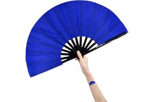 Amajiji Large Rave Fan Folding Hand Popping Fans for Line Dancing, Big Clacking Fans Clap Fan for Boots On The Ground Dance,Party,Decoration,Festival (Blue)