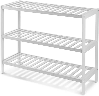 KEPLIN Natural Bamboo 3 Tier Shoe Rack White 70x55x25cm 9 Pairs