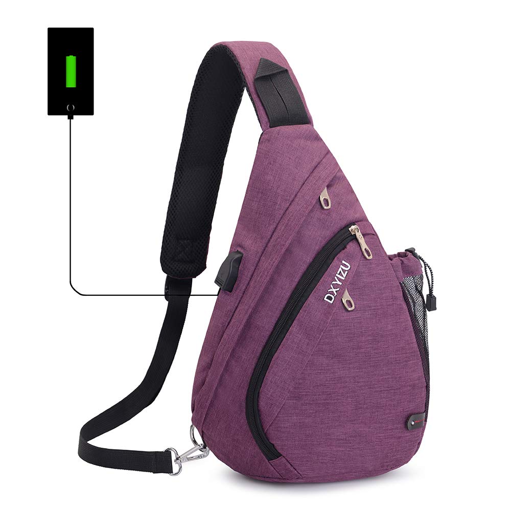 Zaino Monospalla SINOKAL Borsa Monospalla per Uomini Donne Tela Petto Spalla Marsupio Messaggero Zaini con Porta di Ricarica per Sport Outdoor Palestra Viaggi Trekking (Viola)