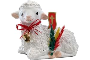 IMPORTER AM AM Decor Polish Traditional Small Easter Lamb Figurine with Flag and Palm (Baranek Wielkanocny), (Gypsum, X-Large)