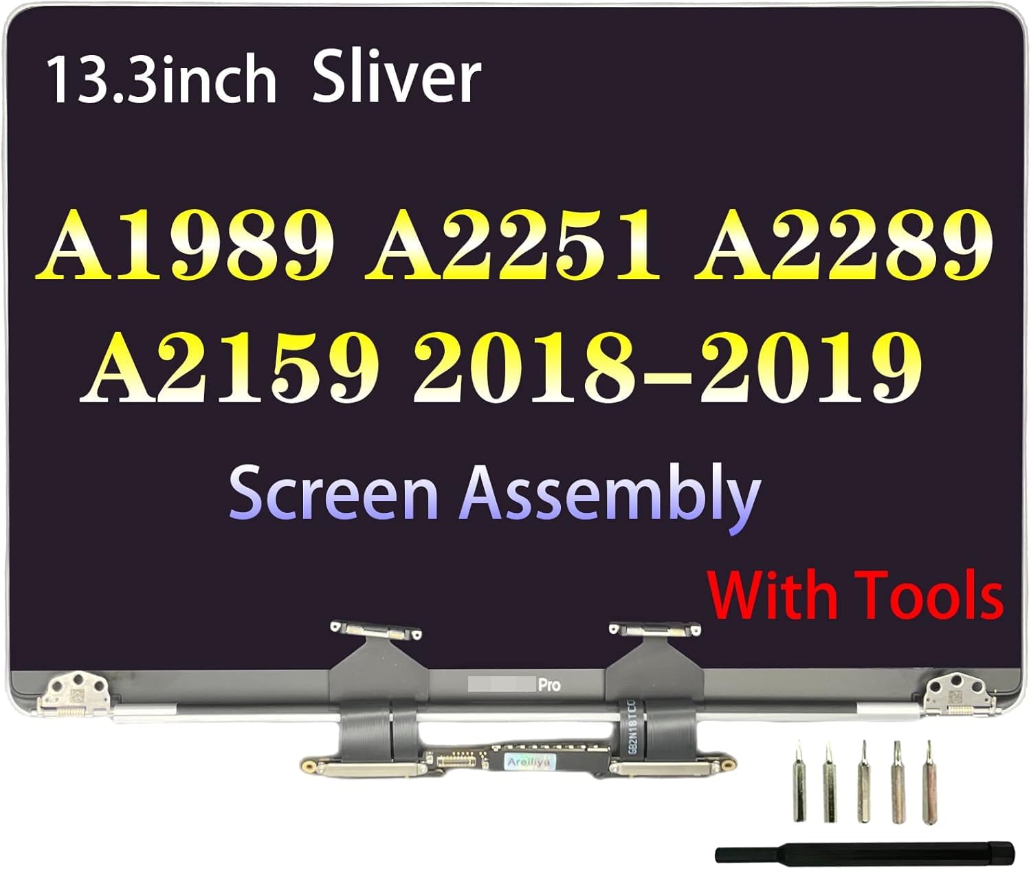 Areiliya Ersatzbildschirm für MacBook Pro 13,3 Zoll A1989 A2159 Ende 2018 Mitte 2019 A2251 A2289 EMC 3214 EMC 3358 EMC 3301 Retina Full LCD Display Assembly 2560 x 1600 (Grau)
