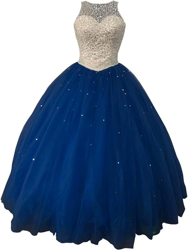 LOVELIULIU66 Nude Beaded Ball Gown Prom Dresses Quinceanera Ball Gowns