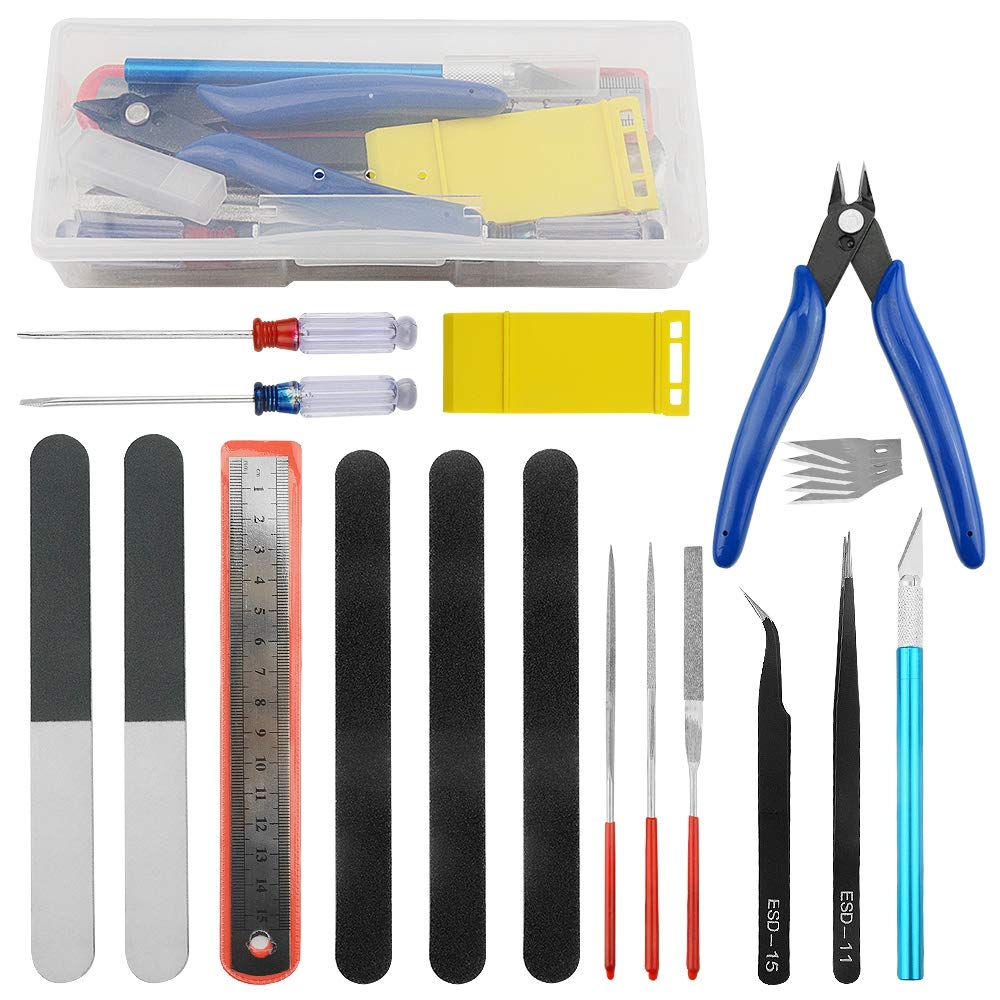 BXQINLENX Professional 17 PCS Gundam Model Tools Kit Modeler Basic Tools Craft Set Hobby Building Tools Kit for Gundam Car Model Building Repairing and Fixing