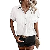 Acelcyceo Womens Button Down Shirt Wrinkle-Free Solid Casual Work Office Blouse Top