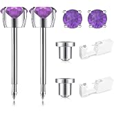 SugarTang Ear Piercing Kit Disposable Ear Piercing Gun with 4mm CZ Studs | Amethyst, Safety Back, 316L Surgical Stainless Steel, 4-Prong Cubic Zirconia Stud, for Women and Men, At-Home Piercing Kit