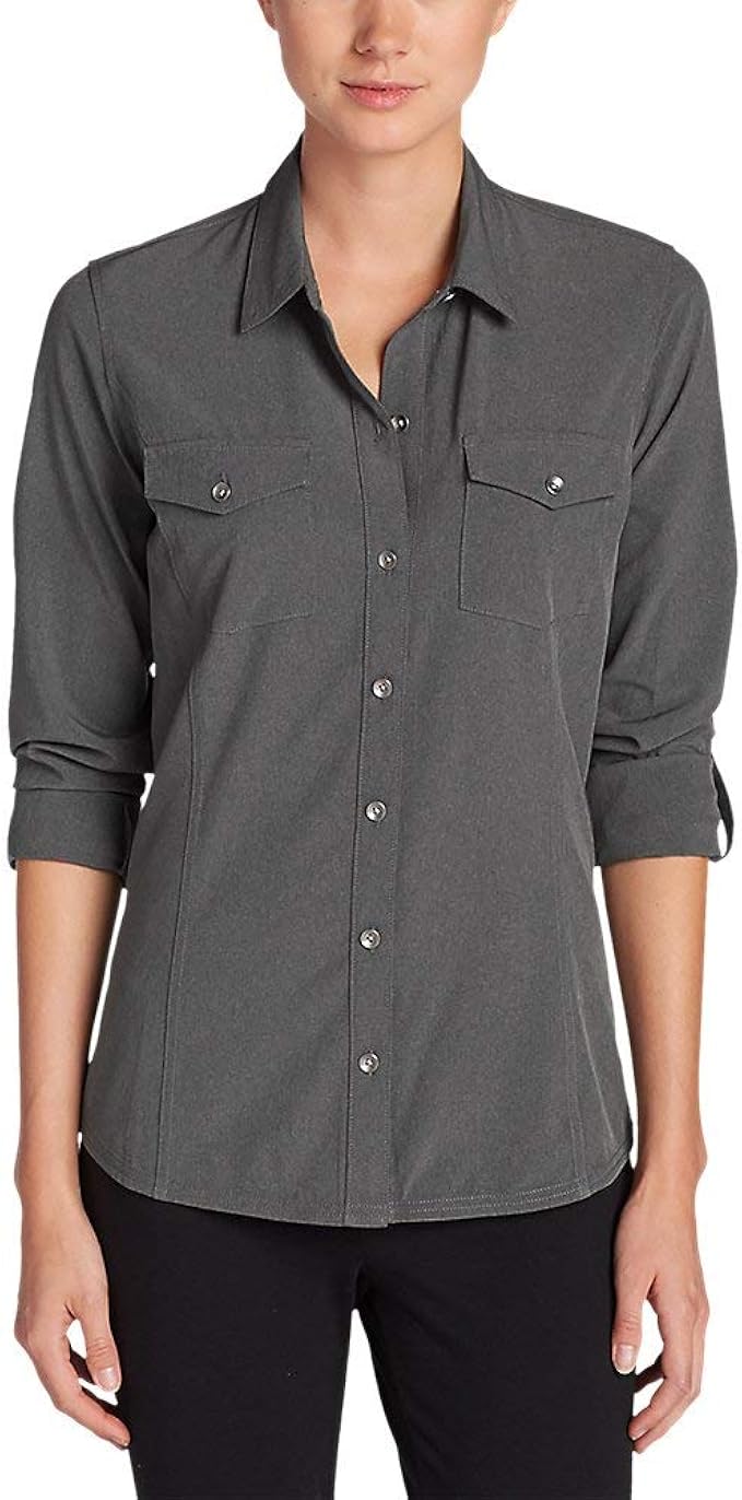 Eddie Bauer Women's Departure LongSleeve Shirt, Dk Smoke HTR Tall M