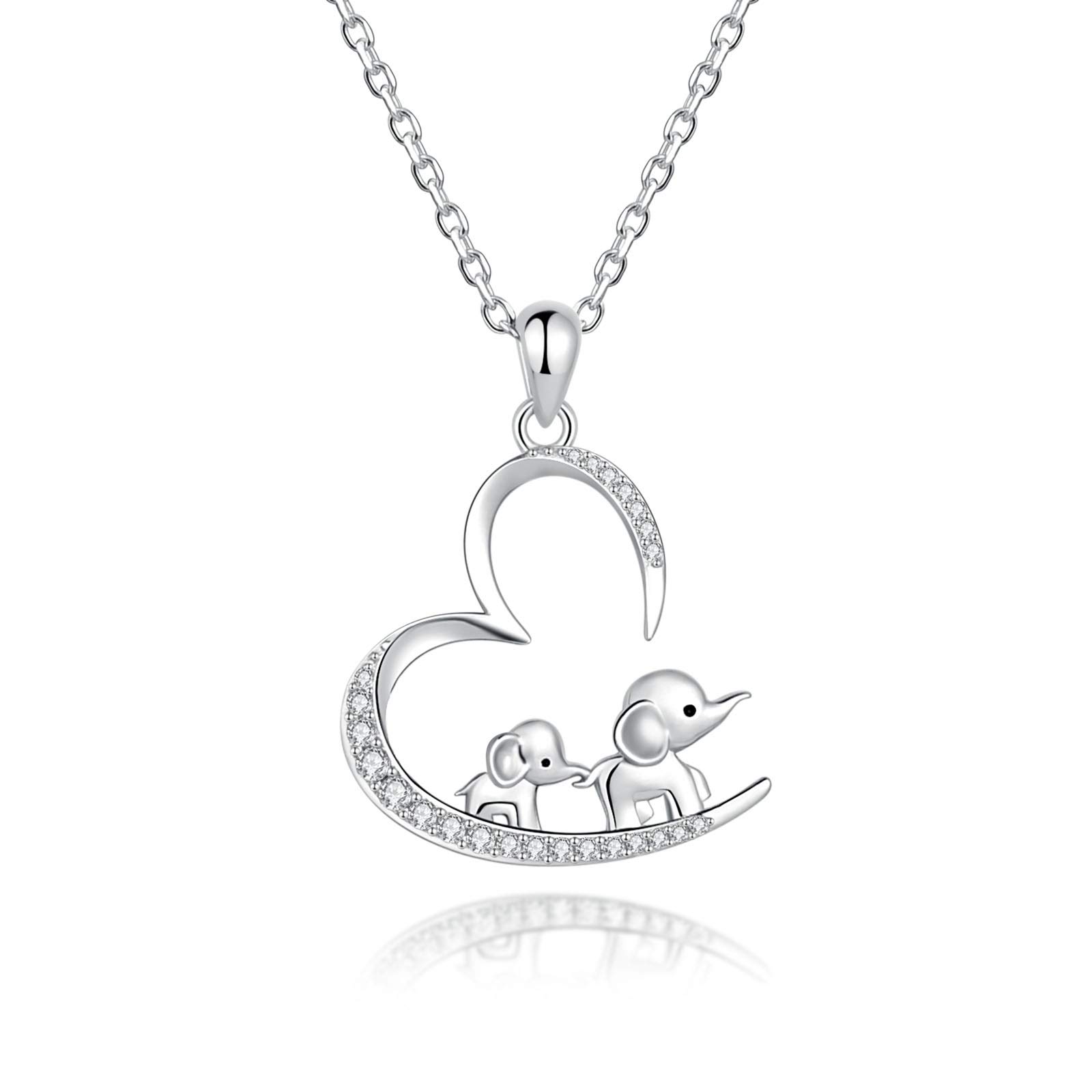 ACJNA925 Sterling Silver Mothers Day Gifts Elephant Necklace 3 Elephants Family for Mom Daughter Jewelry