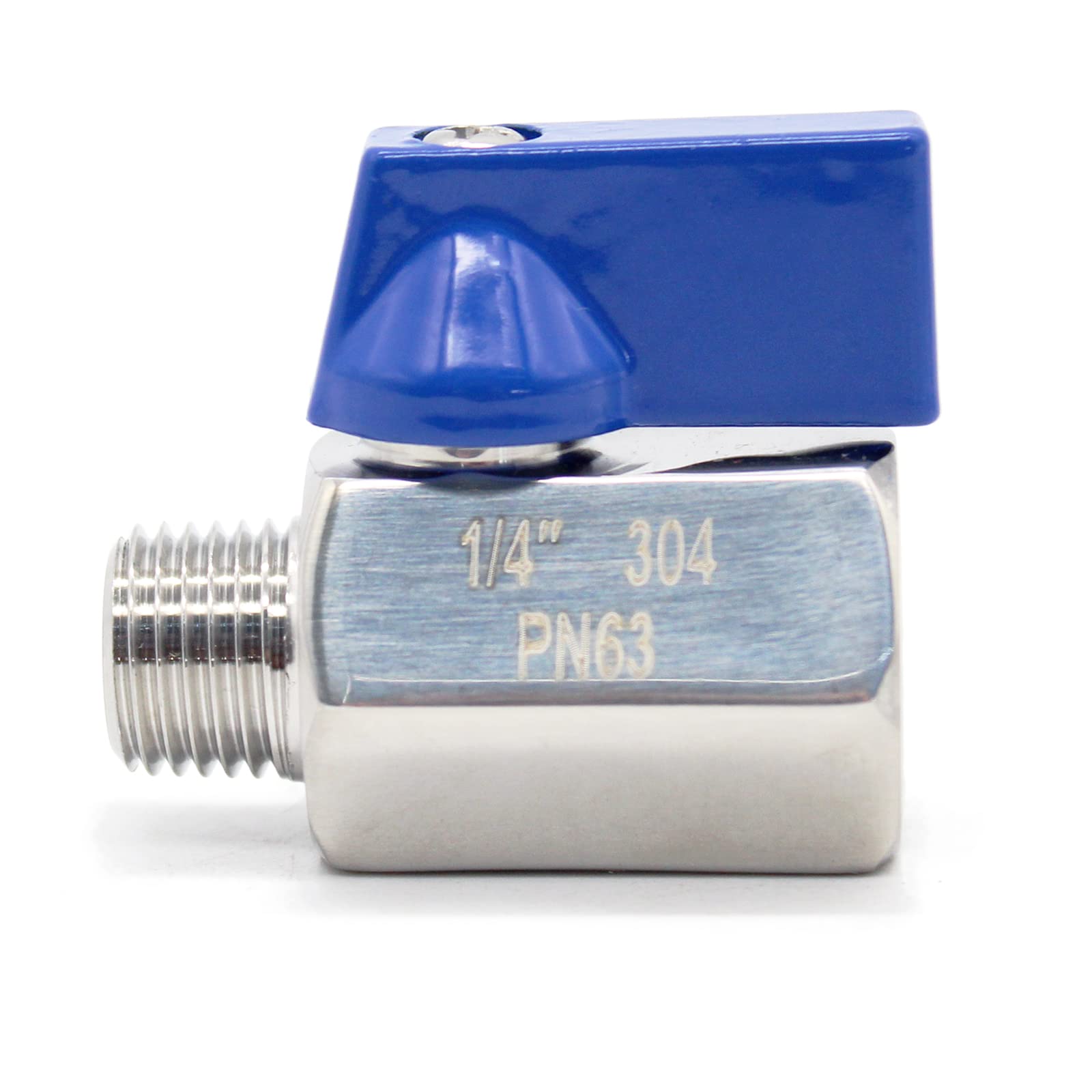 QiiMii SS304 New 1/4" Stainless Mini Ball Valve BSPT Famale x Male Thread with Blue Handle