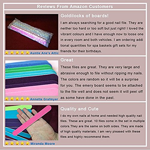 NIPOO 10 PCS Double Sided Nail Files - Colorful Straight Emery Board Cosmetic Manicure Pedicure, 100 180 Grit (Random Color)