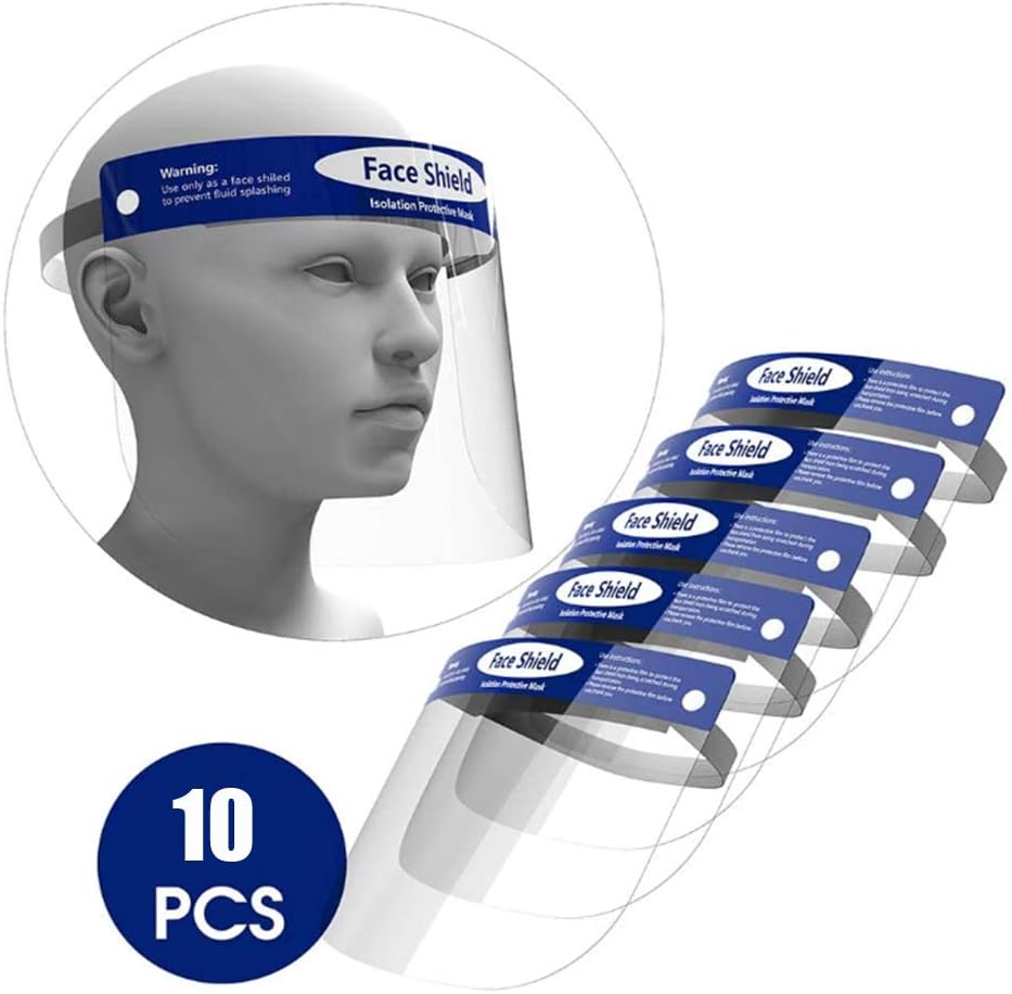 KOKODI Face Shield Protective Visor, Reusable Plastic Adjustable Transparent Face Shield to Prevent Saliva, Droplet, Pollen and Dust with Elastic Band and Comfort Sponge, Protect Eyes and Face (10)