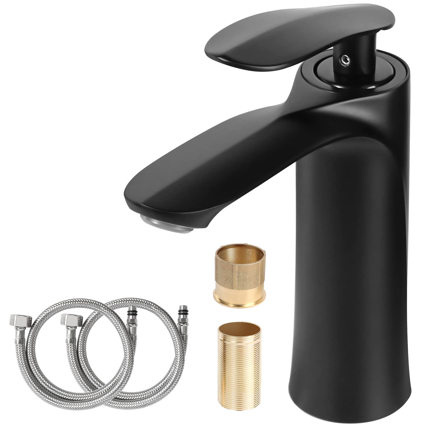 Black Basin Taps Bathroom Tap Mixers Kitchen Faucet, Chrome Brass Cloakroom Sink Tap Hot and Cold Dual Control, Corrosion and high Temperature Resistant, Single Hole with 2 Hoses