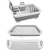ZhildChen Dish Drying Rack Collapsible Dish Drying Rack Portable Dinnerware Drainer Organizer for Kitchen RV Campers Travel Trailers Space Saving Kitchen Storage Rack Tray Camper Must Haves