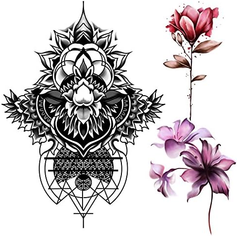 Ferrol Large Fake Waterproof Tattoo Sticker – Sexy Color Flowers Art For Women Or Girls . ( 3 Sheets)