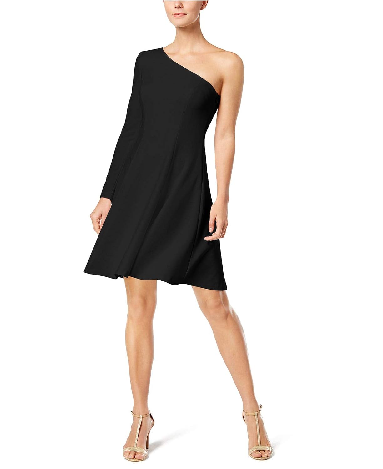 one shoulder fit and flare dress