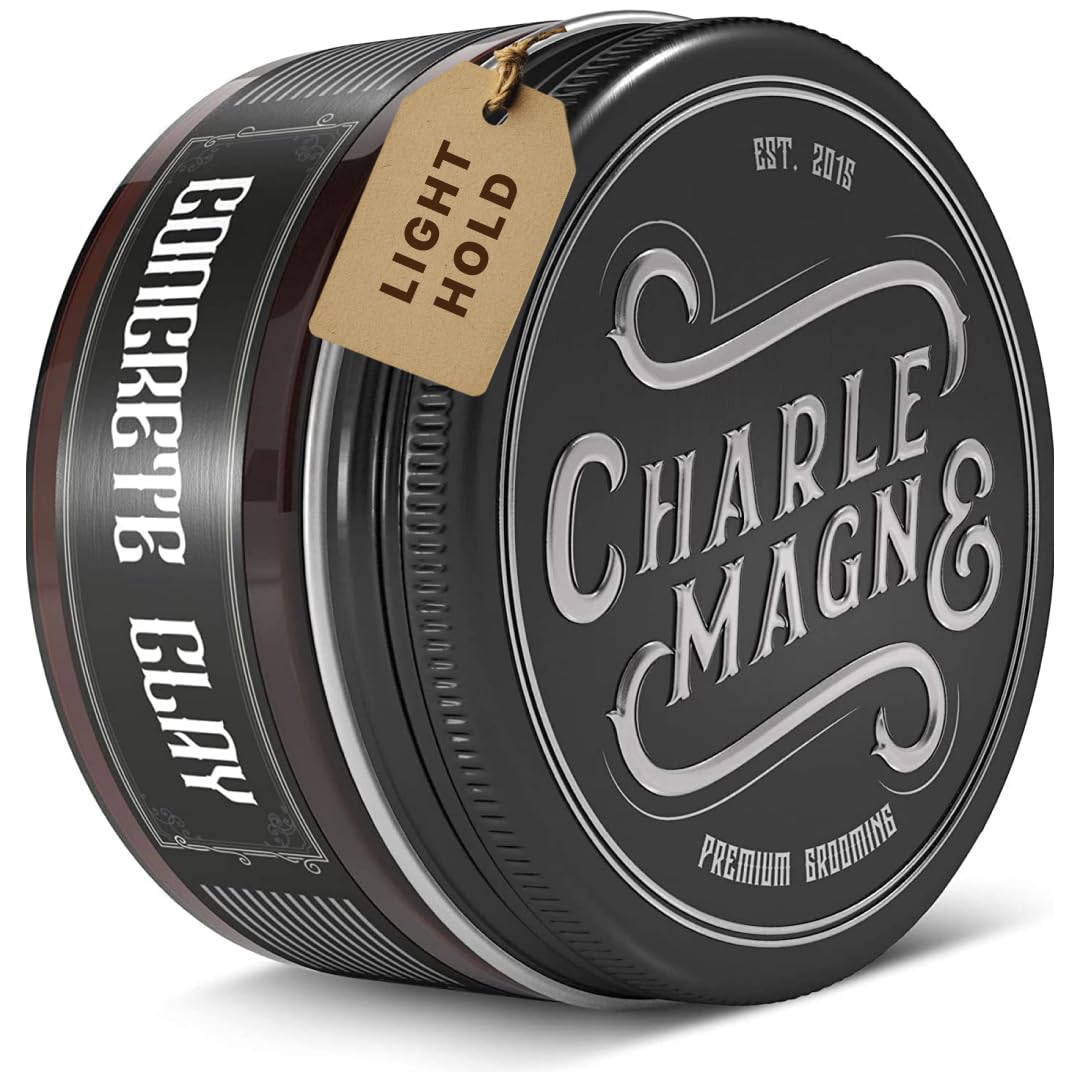 Charlemagne Concrete Clay Pomade - 100 ml, Light Hold, Leather Scent - Firm-Hold Texture Clay - Easy Wash-Out Formula - Conditioning Hair Cream for Added Volume