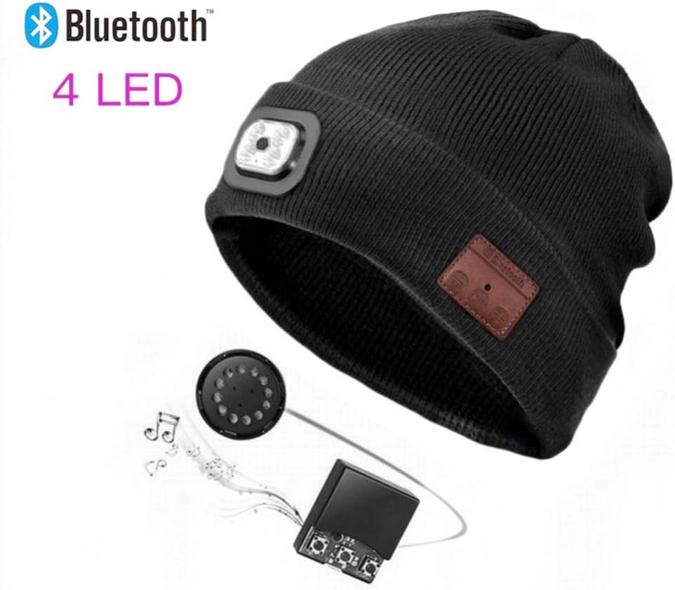 Wingbind Bluetooth Beanie Hat with LED Headlight, Lighted Beanie Cap Rechargeable with Wireless Bluetooth Hands Free Head Hat Winter Warm Knit Cap with Adjustable LED Brightness