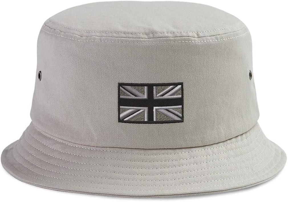 Custom Bucket Apparel Hat British Flag Black White Embroidery Cotton