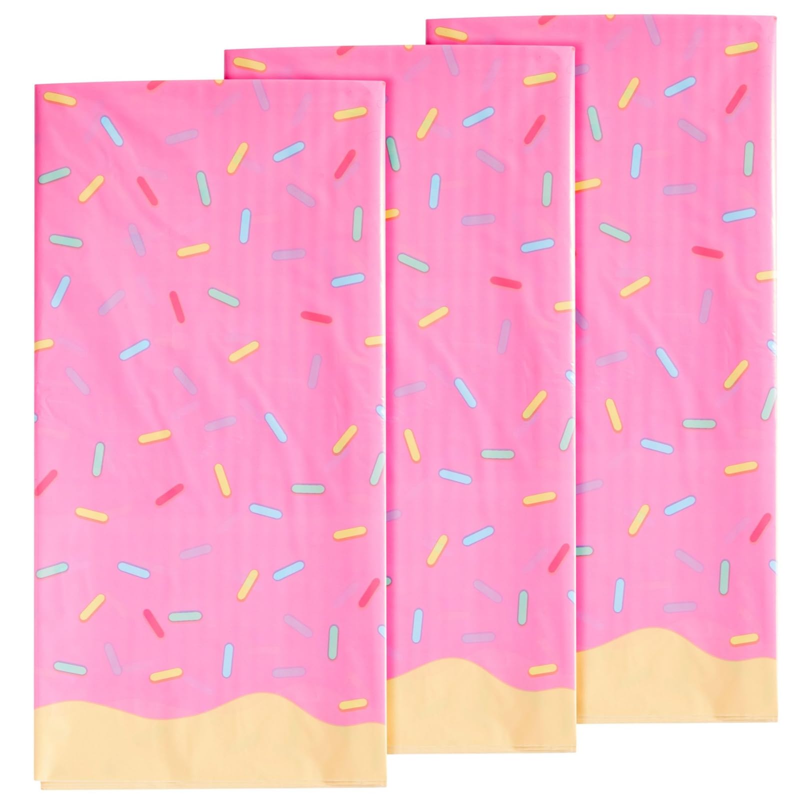 3 Pack Donut Birthday Party Table Covers, 54x108 Inch Pink Sprinkle Tablecloth, Disposable Plastic Rectangle Tablecloth for Donut Themed Birthday Parties & Events