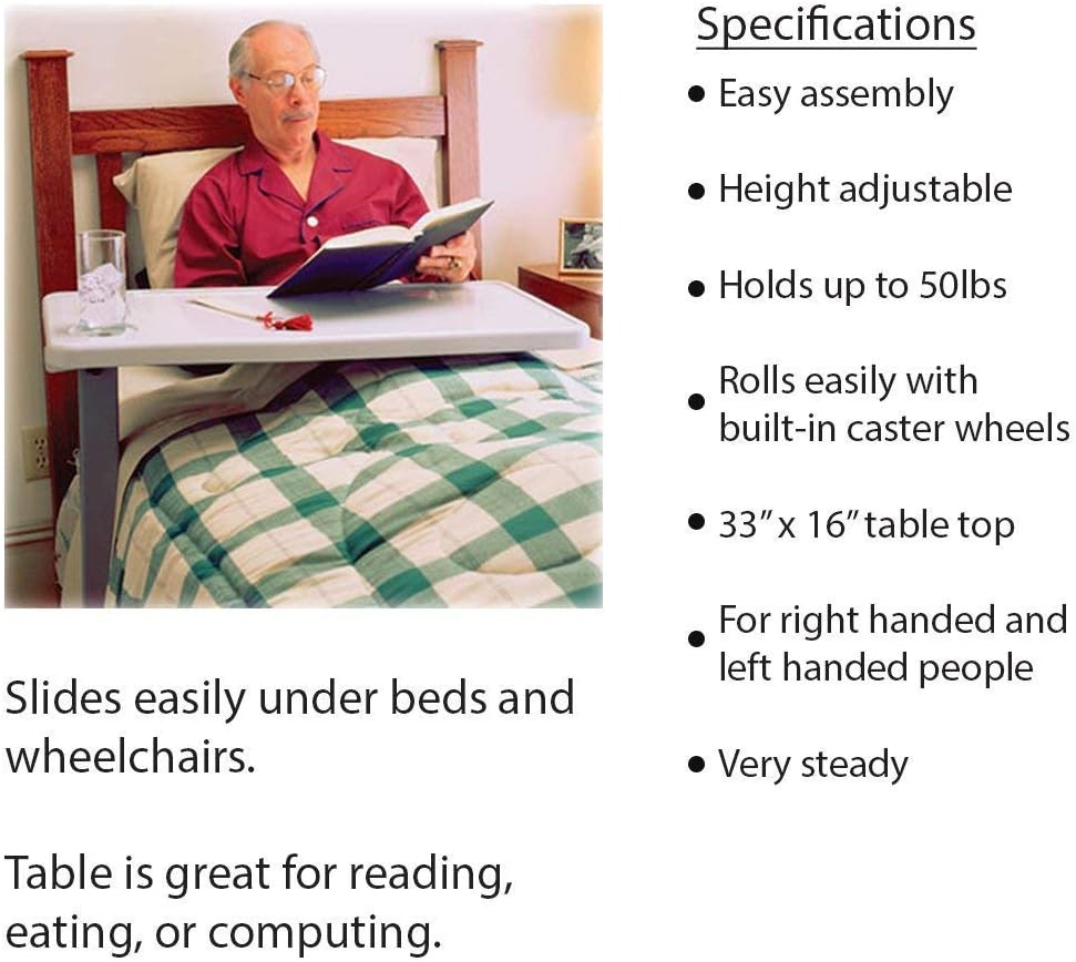 Carex Overbed Table and Hospital Bed Table - Table With Wheels - Over The Bed Table For Home Use and Hospital: Health & Personal Care