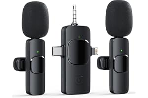 VZZBOO 3 in 1 Wireless Lavalier Microphone for iPhone Android Camera USB-C, Noise Canceling Wireless Mini Microphone for YouTube, Video Recording, Game Live Streaming, Interviews, TikTok, Vlog