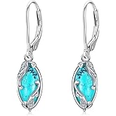 Lvoryance Marquise Shaped Genuine Turquoise Earrings 925 Sterling Silver Green Turquoise with Leaf Leverback Dangle Earrings for Women Gifts