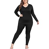 COOTRY Plus Size Thermal Underwear for Women V Neck Long Johns Base Layer Winter Top and Bottom Sets